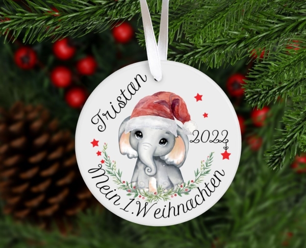 1. Weihnachten Erinnerungsanhänger Keramik Anhänger Elefant Weihnachten Weihnachtsanhänger Weihnachten personalisiert Geschenk von Lüttentüddel®